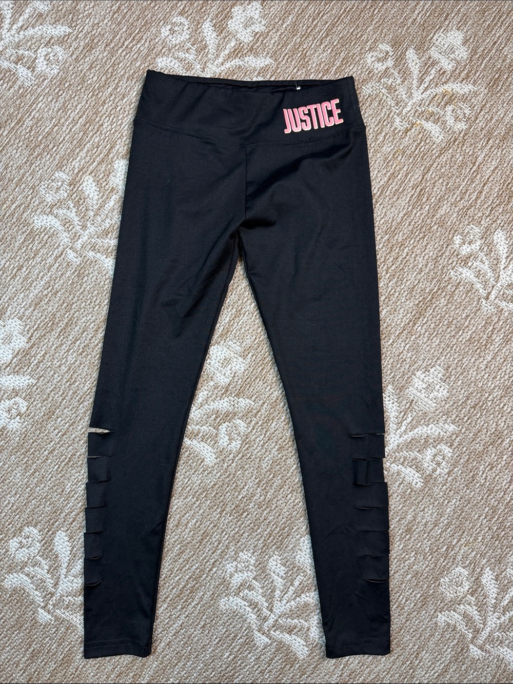 Justice Black Leggings with Pink Logo - Girls